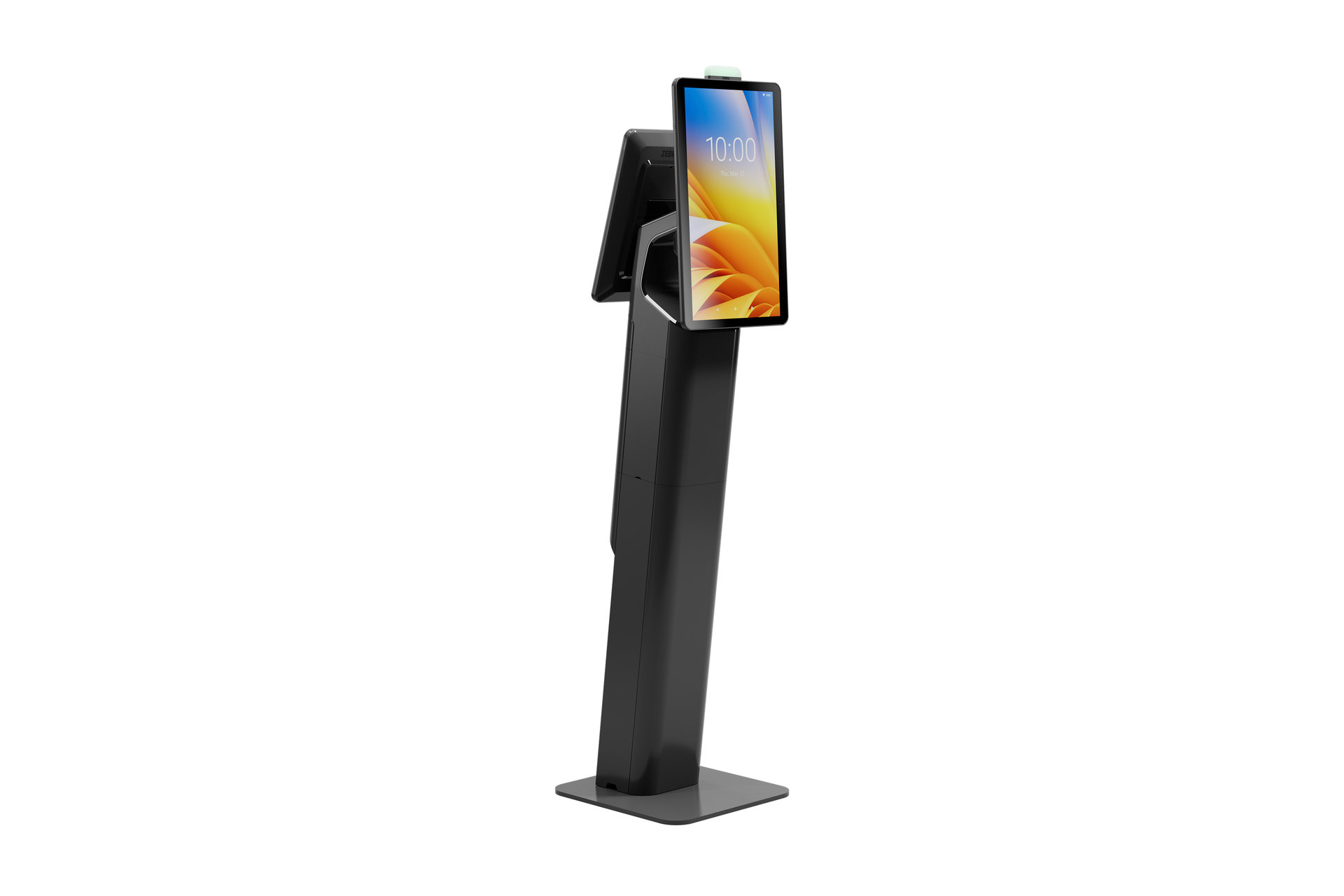 Zebra KC50 touchscreen self-service kiosk on a floor stand